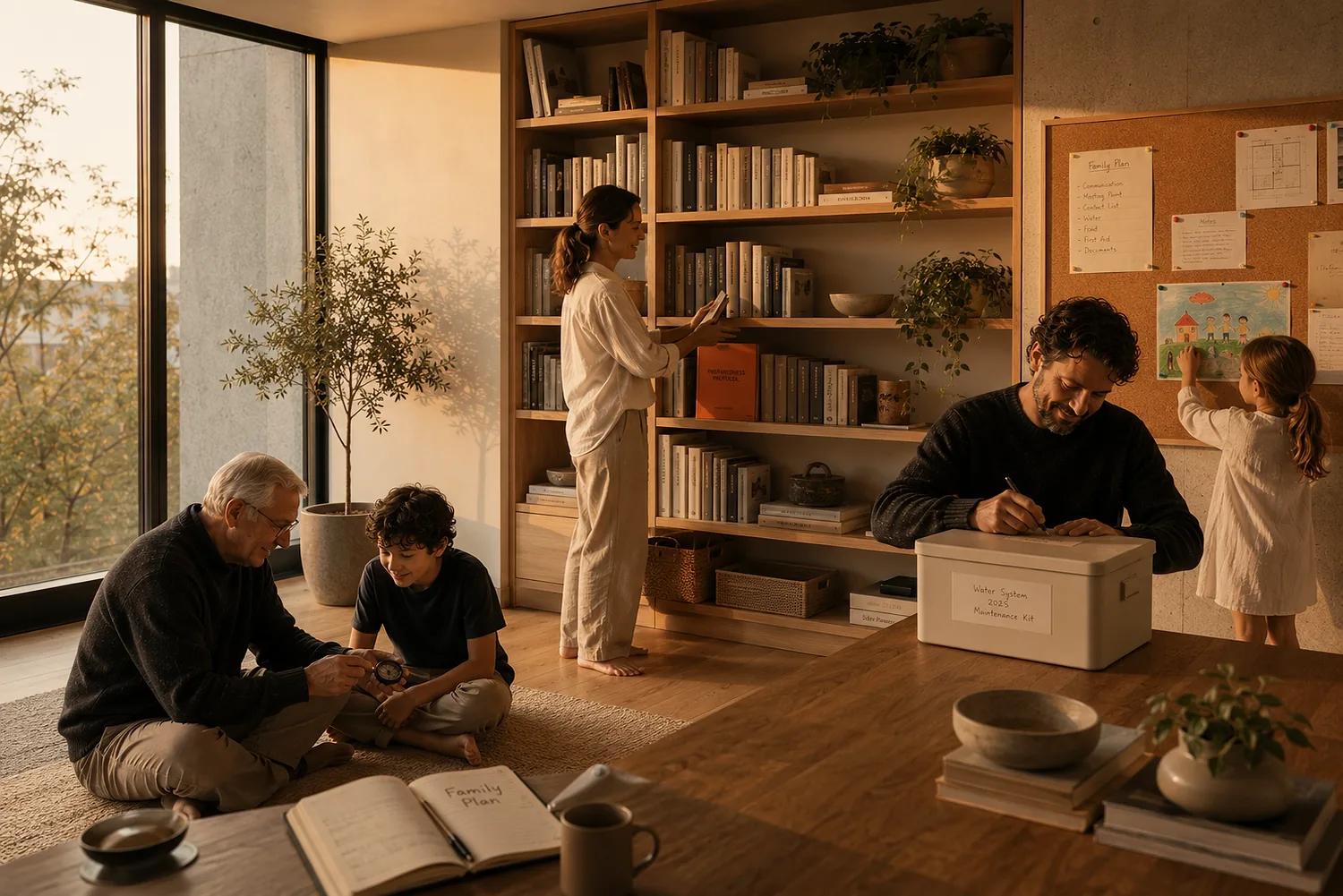 Familia organizando su plan en casa, con calma y esperanza